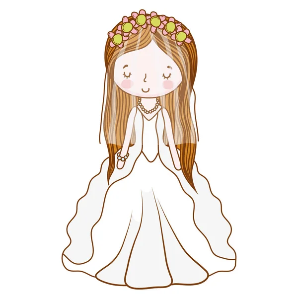 Bride Wedding Cute Dress Cartoon Vector Illustration Graphic Design — Stock Vector