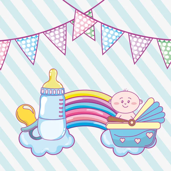 ベビー シャワー玩具とお祝いのかわいい漫画のベクトル イラスト グラフィック デザイン — ストックベクタ