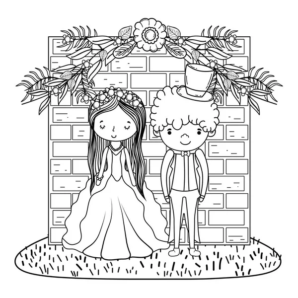 Couple Wedding Bricks Wall Cute Cartoon Vector Illustration Graphic Design — Stock Vector