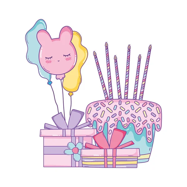 Bolo Aniversário Com Caixa Presente Desenhos Animados Bonitos — Vetor de Stock