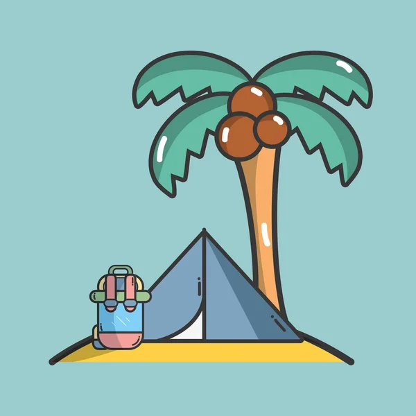 Camping Plaży Palmami Plecak Wektor Ilustracja Projekt Graficzny — Wektor stockowy