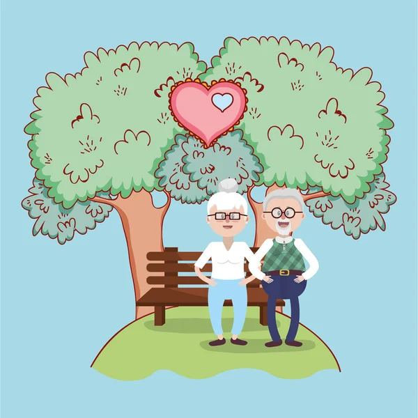 Grandparents Love Couple Together Park Cartoon Vector Illustration Graphic Design — Stock Vector