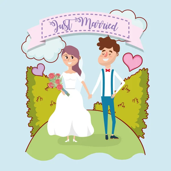 Just Married Wedding Couple Card Design Vector Illustration Graphic Design — Stock Vector