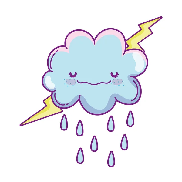 Cute Cloud Rays Drops Cartoon Vector Illustration Graphic Design — Stock Vector