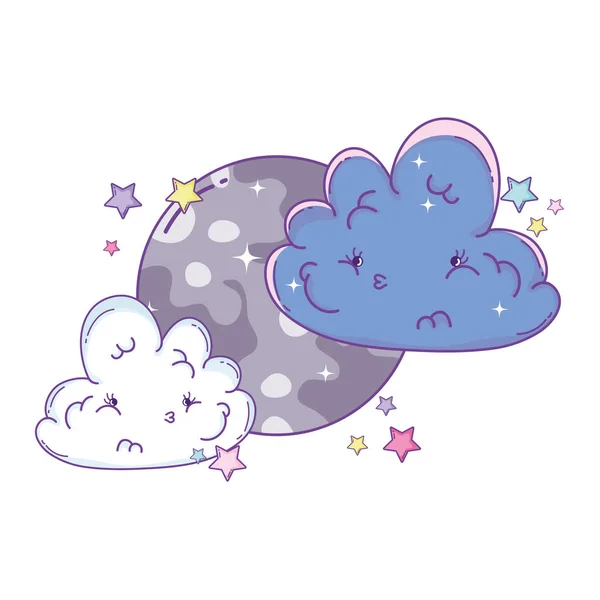 Nuvole Luna Simpatici Cartoni Animati Vettoriale Illustrazione Grafica — Vettoriale Stock