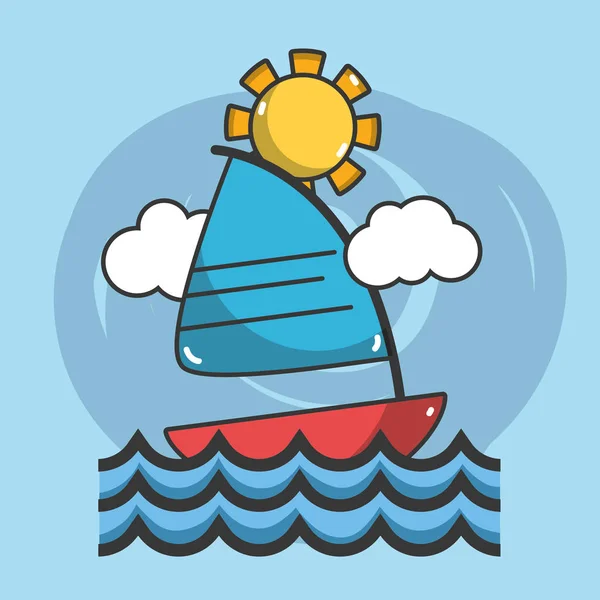 Zeilboot Navigeren Zee Een Zonnige Dag Vector Illustratie Grafisch Ontwerp — Stockvector