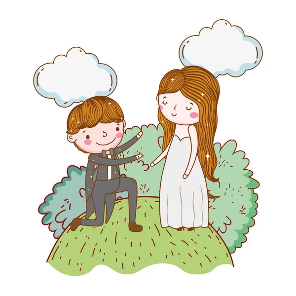 Paar Hochzeit Niedlich Cartoon Vektor Illustration — Stockvektor