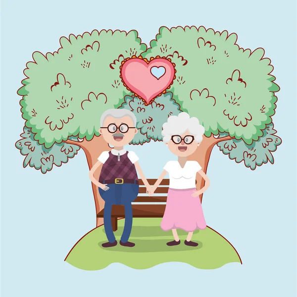 Grands Parents Aiment Couple Ensemble Parc Dessin Animé Vectoriel Illustration — Image vectorielle