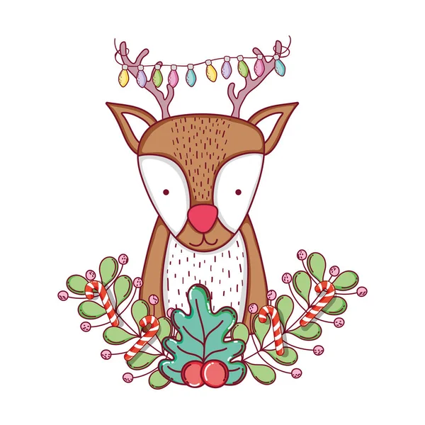 Leuke Kerst Rendier Met Krans Vector Illustratie Ontwerp — Stockvector