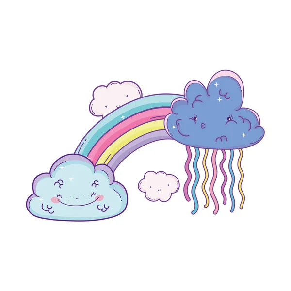 ニコニコ雲と虹かわいい漫画のベクトル イラスト グラフィック デザイン — ストックベクタ