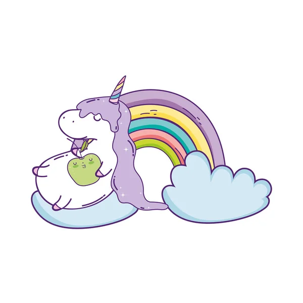 Niedliches Einhorn Mit Wolken Und Regenbogen Kawaii Vektor Illustration Design — Stockvektor