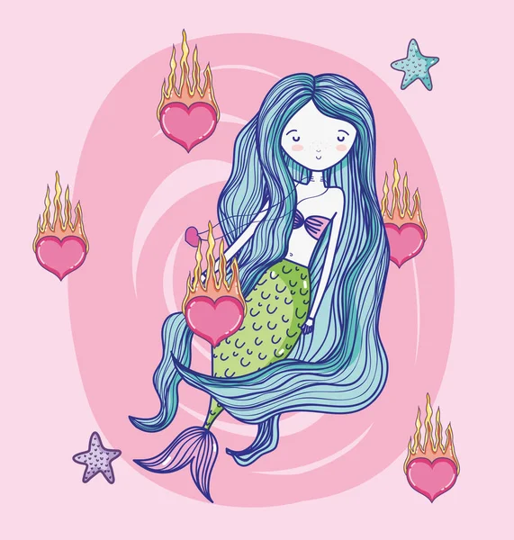 Sirena Lindo Dibujo Con Corazones Vector Ilustración Diseño Gráfico — Vector de stock