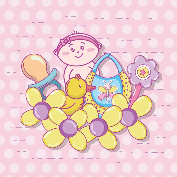 婴儿淋浴玩具和庆祝可爱的卡通矢量插图图形设计 — 图库矢量图片