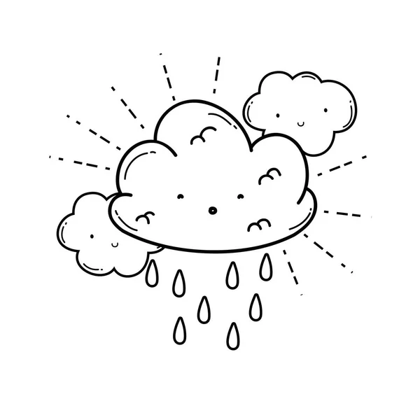 Şirin Bulutlar Yağmur Karikatür Vektör Çizim Grafik Tasarım — Stok Vektör