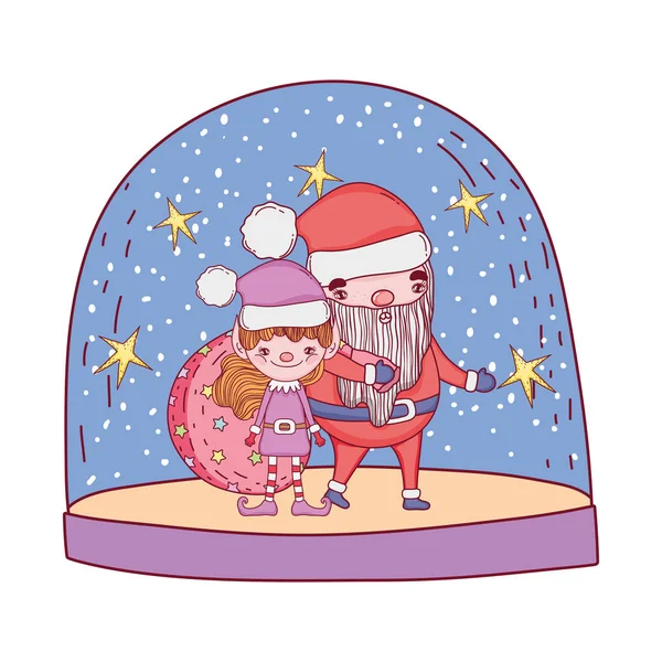 Niedliche Weihnachtsmann Claus Mit Helfer Vektor Illustration Design — Stockvektor