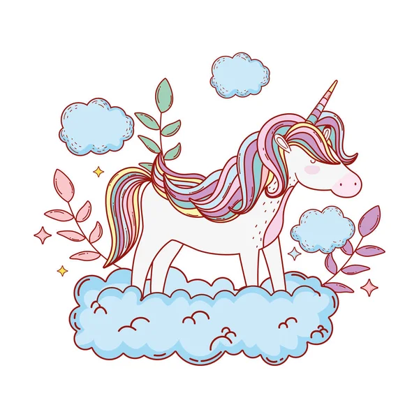 Lucu Dongeng Unicorn Dengan Awan Vektor Desain Ilustrasi - Stok Vektor