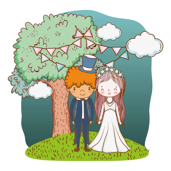 Pareja Boda Naturaleza Paisaje Lindo Vector Dibujos Animados Ilustración Diseño — Vector de stock