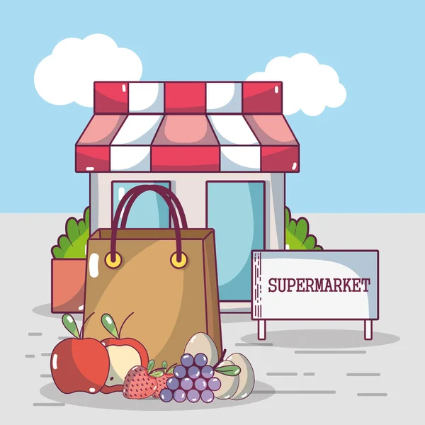 Lebensmittel Und Einkaufen Supermarkt — Stockvektor