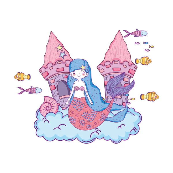 Mermaid Castle Undersea Scene Vector Illustration Design — Stock Vector