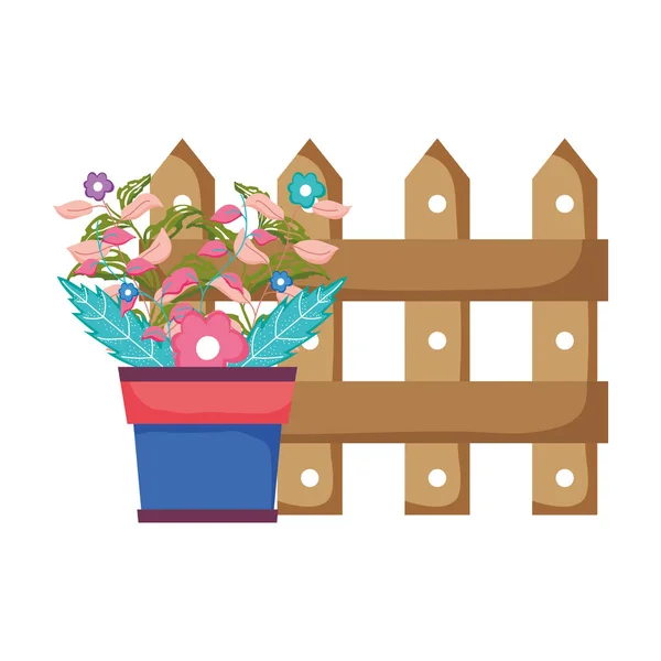 可爱的花卉室内植物与围栏矢量插图设计 — 图库矢量图片