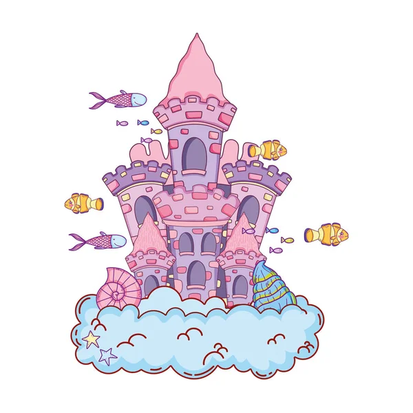 Милый Сказочный Замок Облаке Векторной Иллюстрацией — стоковый вектор