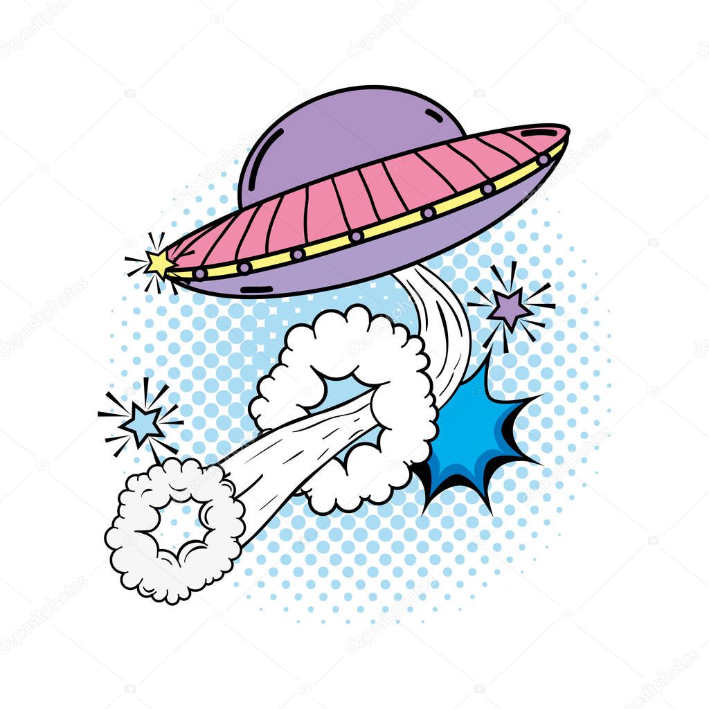 ufo flying with pop art style vector illustration design