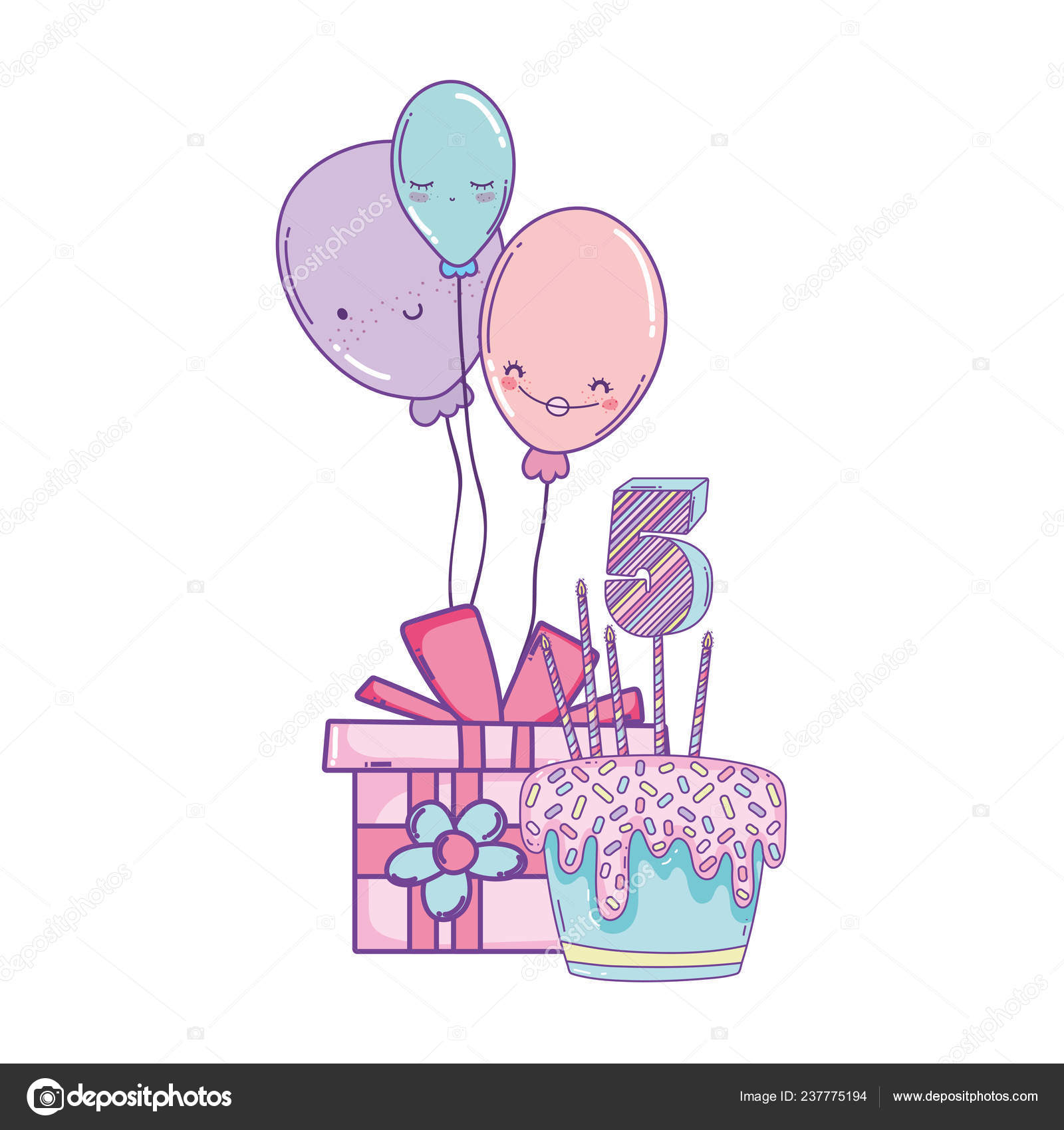 Birthday Cake Gift Balloons Cute Cartoons Stock Vector by ©stockgiu  237775194, image size:1600x1700