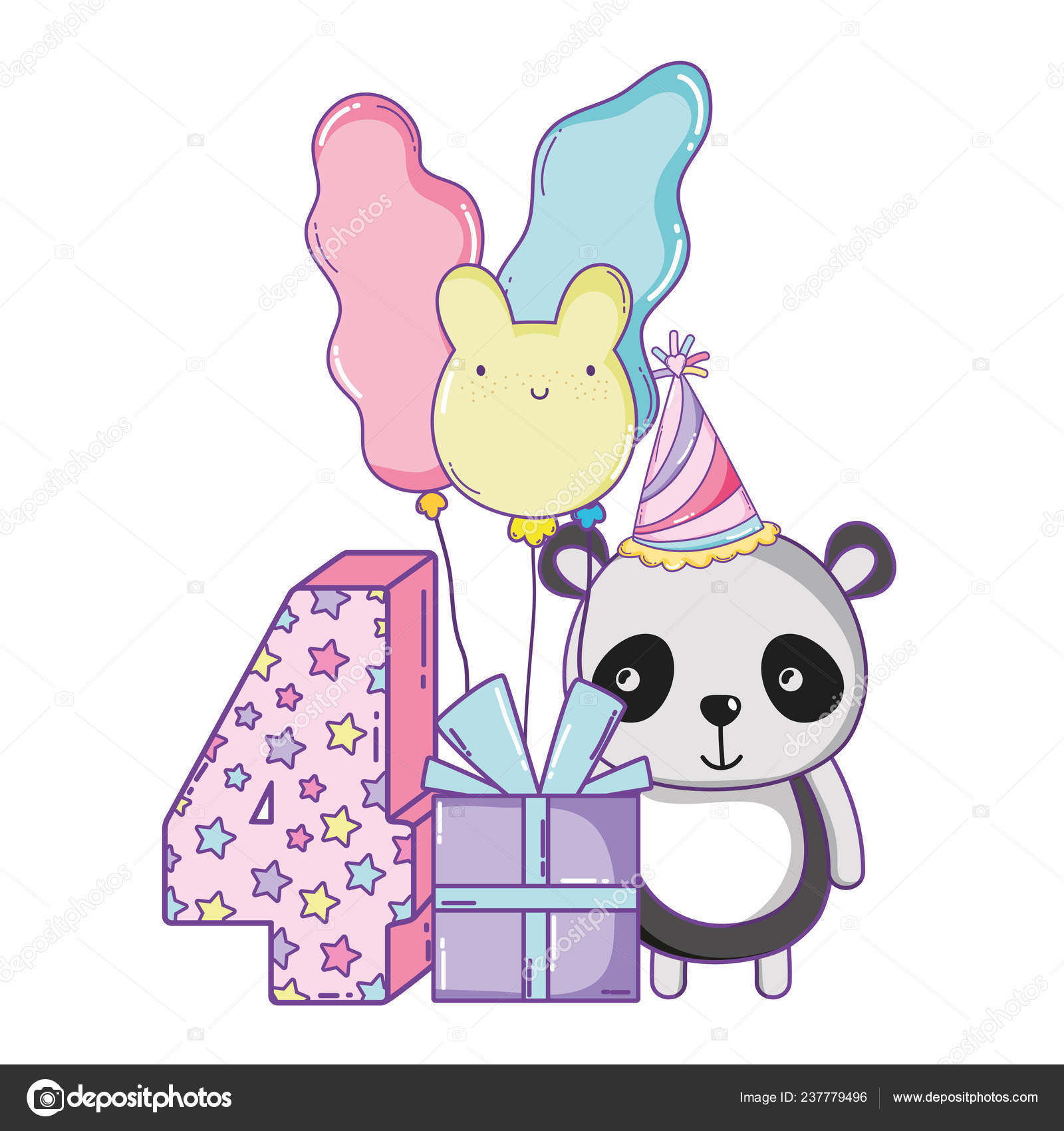 Download Happy Birthday Panda Bear Number Four Giftbox Balloons ...