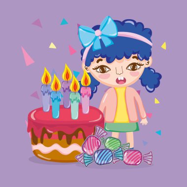 Kız Doğum günü pasta ve şeker vektör çizim grafik tasarım ile