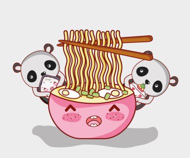 Panda ayıları ramen kawaii karikatür vektör çizim grafik tasarım ile