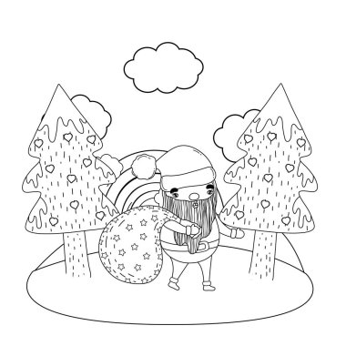 Sevimli Noel Noel Baba ile peyzaj vektör çizim çantada