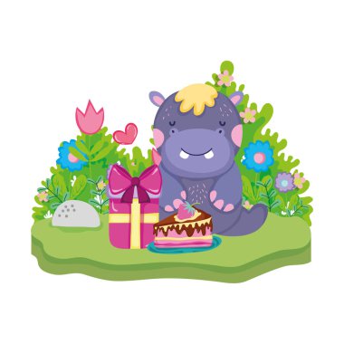 şirin ve küçük su aygırı karakter vektör çizim tasarımı