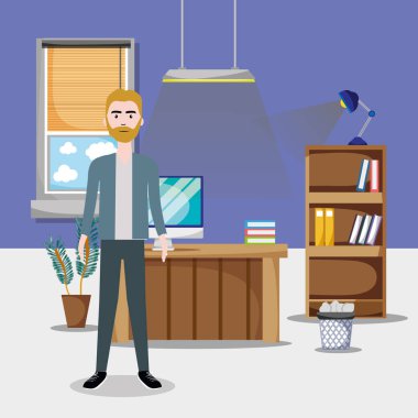 İşçi iş ofis sahne karikatür vektör çizim grafik tasarım içinde