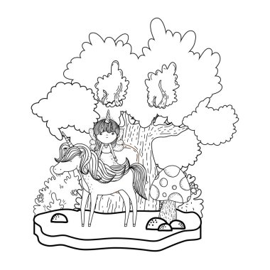 tek boynuzlu at ve peri manzara vektör çizim tasarım