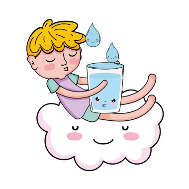 su cam kawaii karakter vektör çizim tasarımı ile küçük çocuk