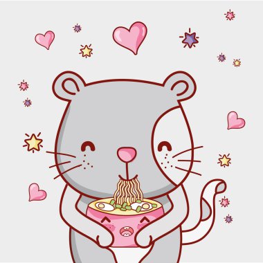 Japon yemekleri kawaii karikatürler vektör çizim grafik tasarım ile kedi