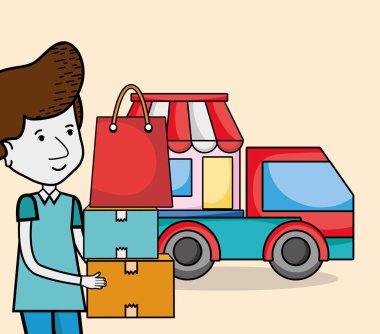 Kurye ve teslimat hizmeti sembolleri karikatür çizim grafik tasarım vektör