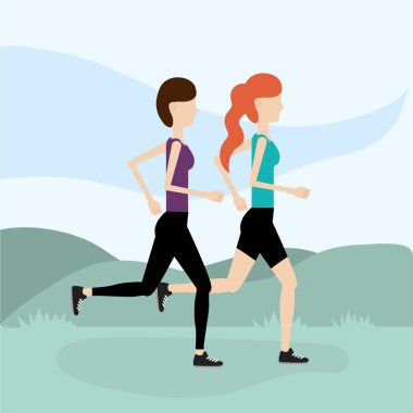 Açık havada sağlıklı yaşam tarzı çizgi film çalışan genç kadın