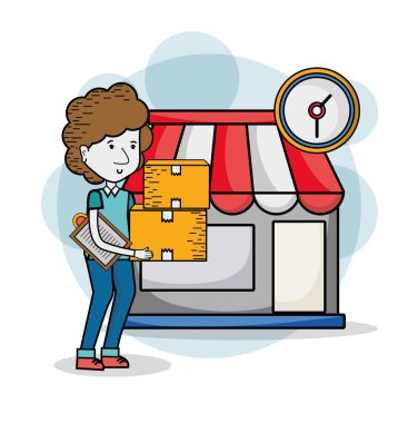 Kurye ve teslimat hizmeti sembolleri karikatür çizim grafik tasarım vektör