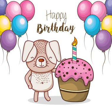 mutlu Doğum günü kartı ile şirin öğeleri karikatür vektör çizim grafik tasarım