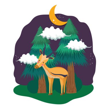 gece vektör çizim tasarım ortamındaki sevimli geyik