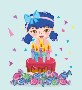 Kız Doğum günü pasta ve şekerleme vektör çizim grafik tasarım ile