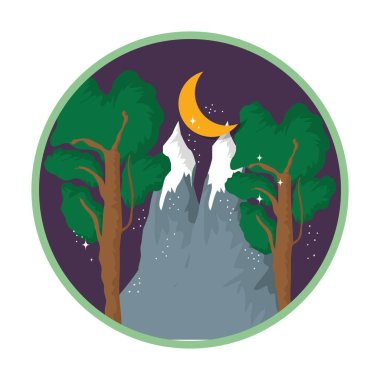 gece vektör çizim tasarım dağda kar ile manzara