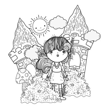 kale manzara vektör çizim tasarım ile sevimli küçük peri