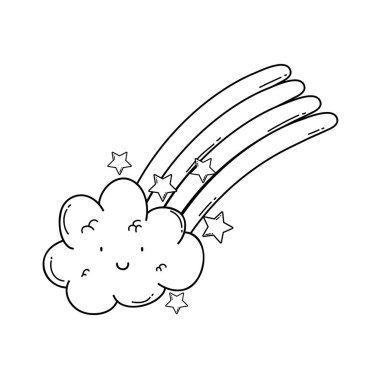 Şirin bulut ve gökkuşağı çizgi film illüstrasyon grafik tasarım vektör