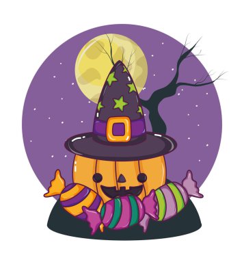 Halloween korkunç çizgi film gece sahne vektör çizim grafik tasarım