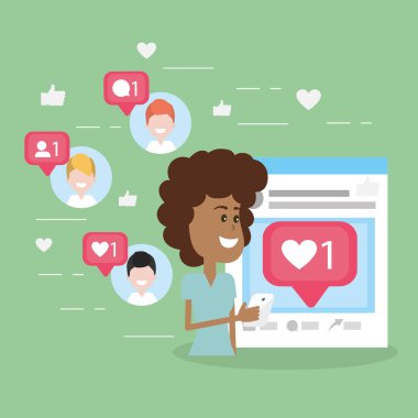 Kadın akıllı telefonlar çizgi film üzerinden sosyal ağlarda