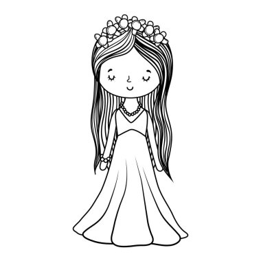 gelin elbise çizgi film vektör çizim grafik tasarım ile sevimli evlilik