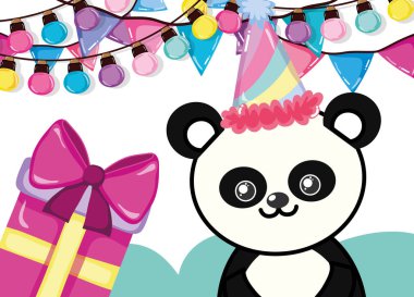 Sevimli ayı panda çizgi film vektör çizim grafik tasarım ile Doğum günü partisi