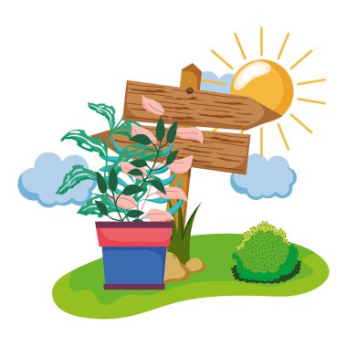 houseplant alan vektör çizim tasarım ile ahşap ok